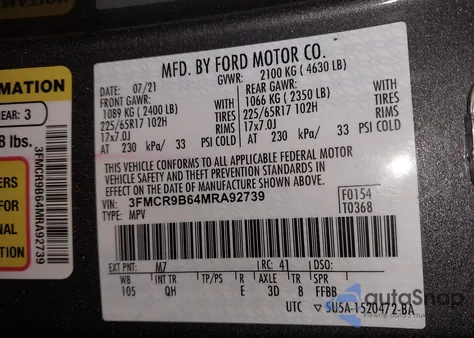 2021 Ford Bronco Sport Big Bend from USA, damaged, VIN 3FMCR9B64MRA92739